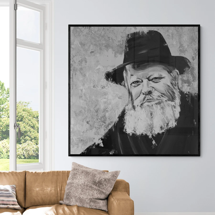 הרבי מלובביץ';- הדפס משודרג עם צבע בגווני שחור ולבן