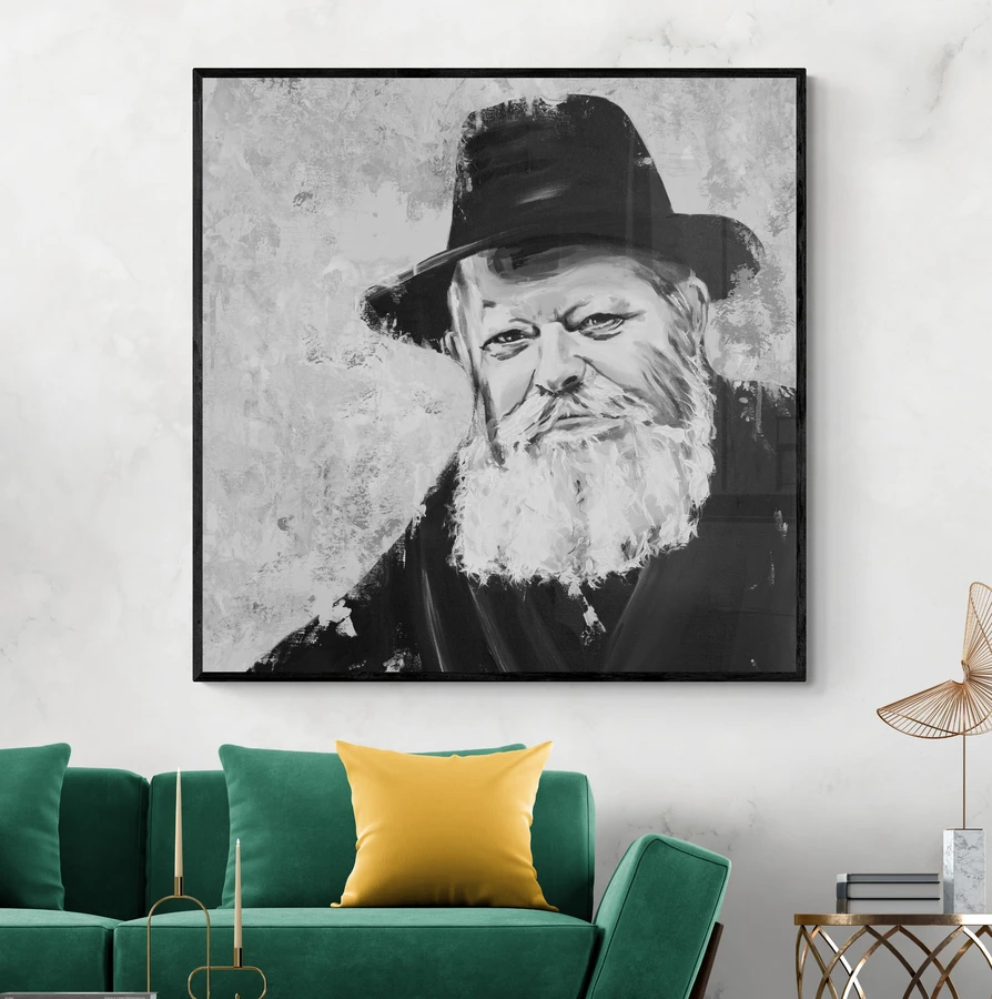 הרבי מלובביץ';- הדפס משודרג עם צבע בגווני שחור ולבן