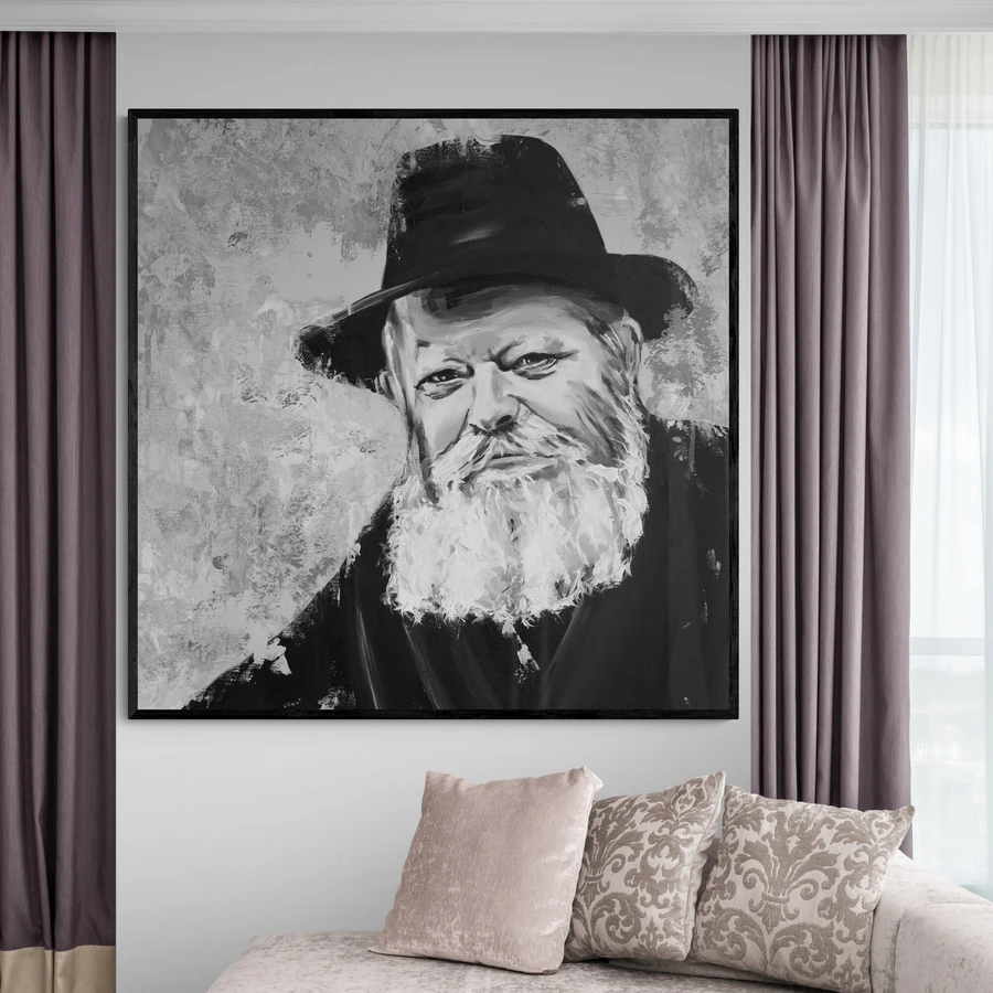 הרבי מלובביץ';- הדפס משודרג עם צבע בגווני שחור ולבן