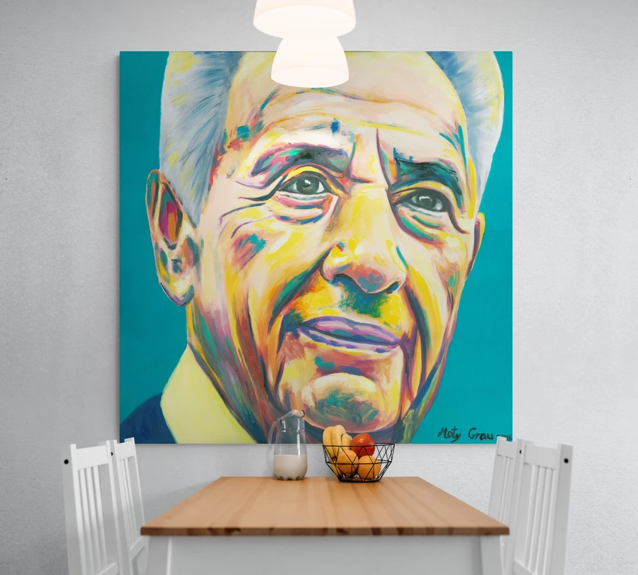 שמעון פרס - הדפס משודרג עם צבע בגווני שחור ולבן