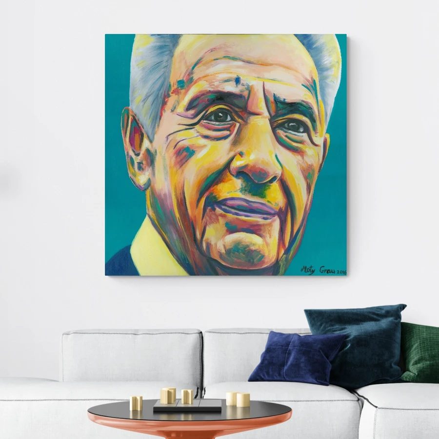 שמעון פרס - הדפס משודרג עם צבע בגווני שחור ולבן