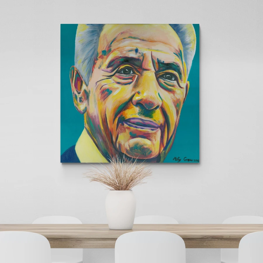 שמעון פרס - הדפס משודרג עם צבע בגווני שחור ולבן