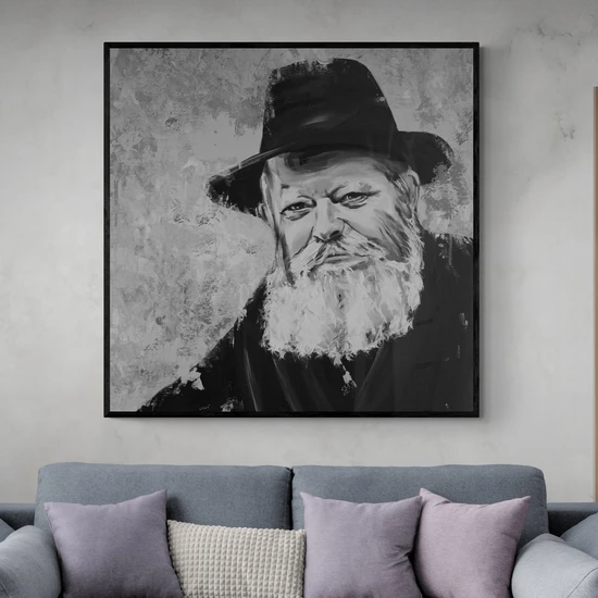 הרבי מלובביץ'- הדפס משודרג עם צבע בגווני שחור ולבן