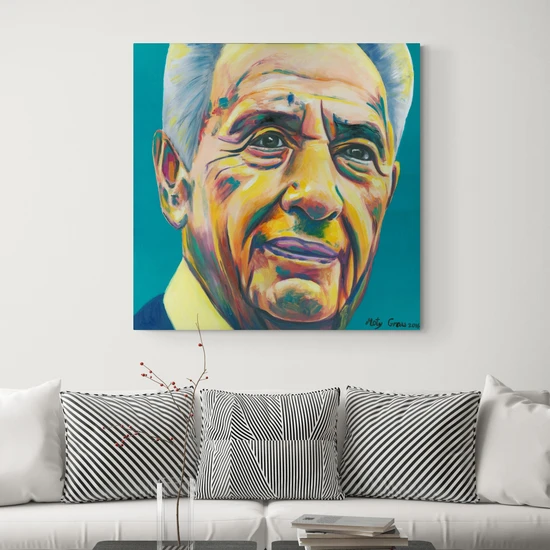 שמעון פרס - הדפס משודרג עם צבע בגווני שחור ולבן